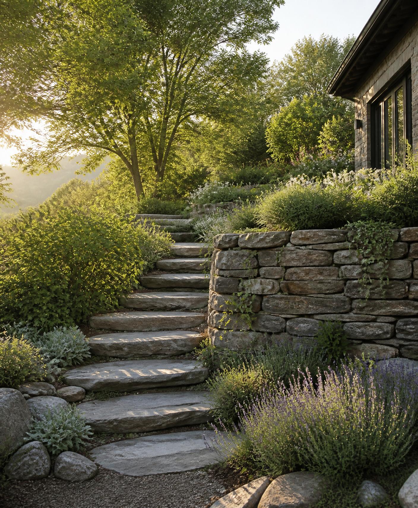 Old Field Ridge — Hillside Garden Wall in New Canaan, CT